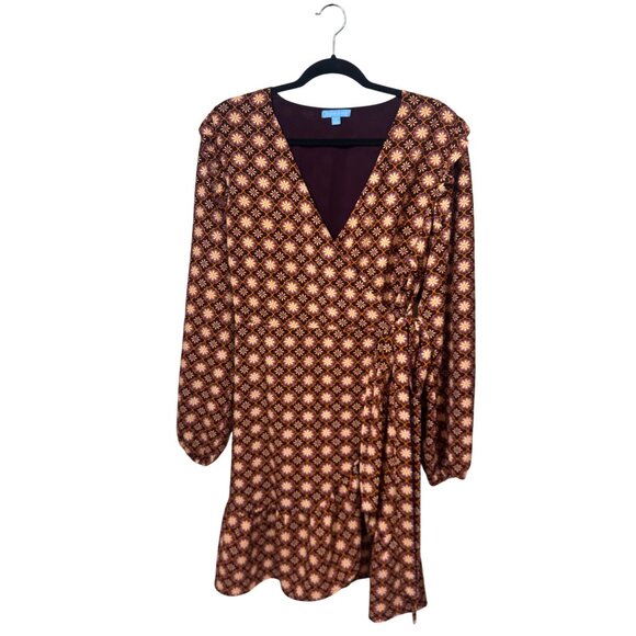 Draper James Long Sleeve Ruffle Wrap Geometric Floral  Dress Size XL - Picture 4 of 7